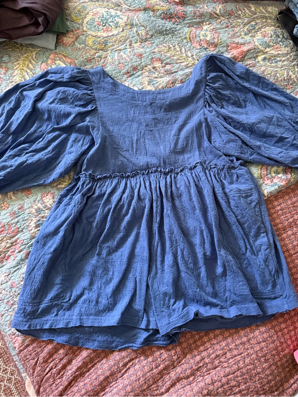 Free People Blue Puff Sleeve Romper